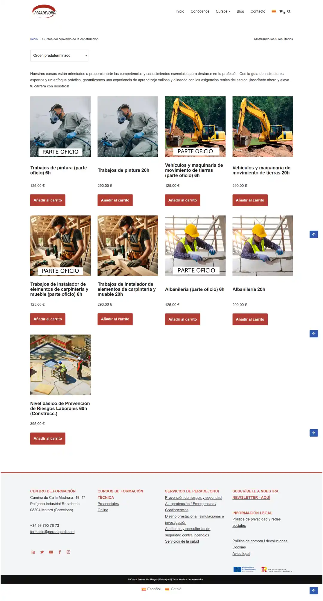 Diseño y desarrollo del ecommerce para Peradejordi – Formación en Prevención de Riesgos