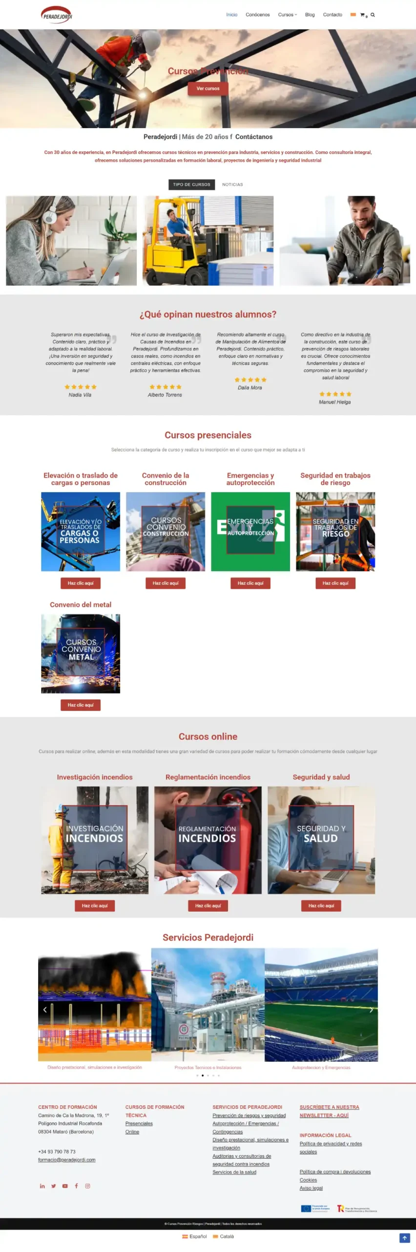 El proyecto consistió en la creación de una página web profesional y funcional para Peradejordi, una consultoría con más de 30 años de experiencia en formación técnica en prevención de riesgos laborales, ingeniería y seguridad industrial.
